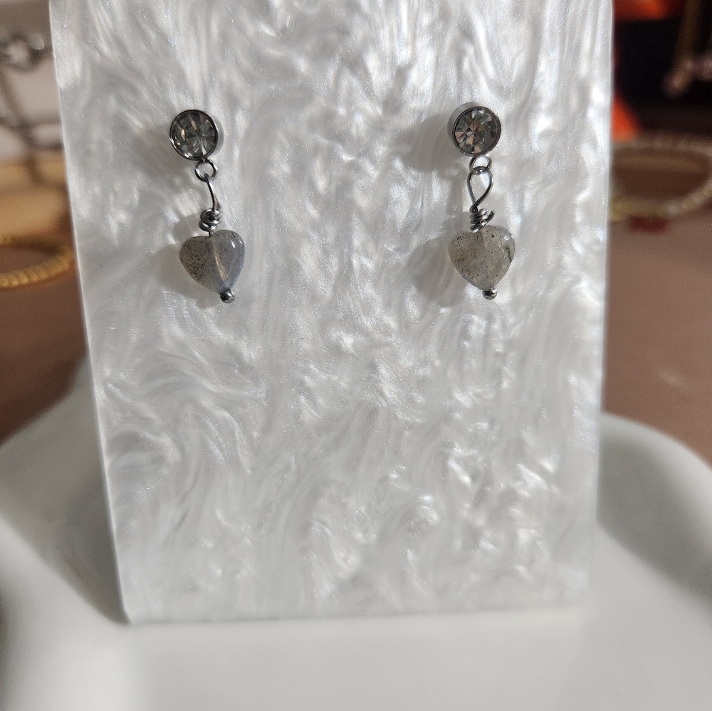 Handmade Labradorite Heart Earrings